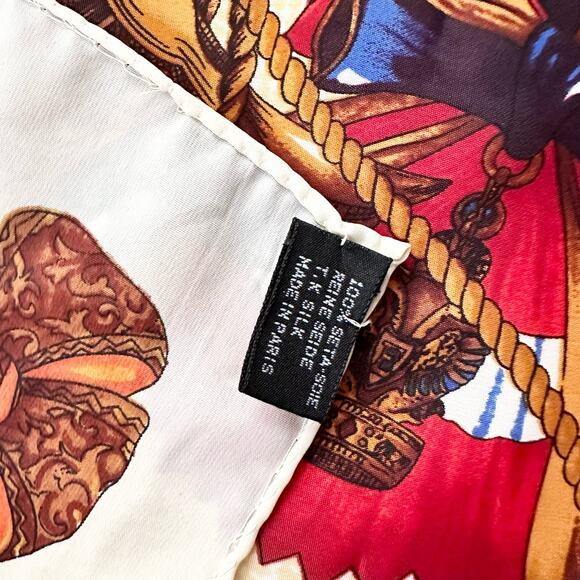 Hermes Vintage Silk Square Ribbon Rope Tassel Royal Crest Houndstooth Scarf - Picture 5 of 14